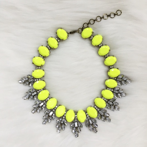 "Amelia" Necklace || Neon Yellow Crystal Leaves 2 - Picture 2 of 8
